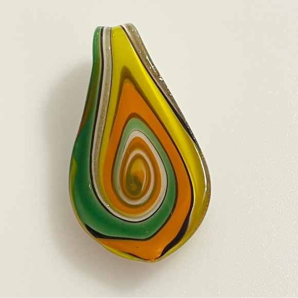 Handblown Artisan Oval Yellow Green Orange Fall Art Lampwork Glass Pendant - Picture 14 of 15